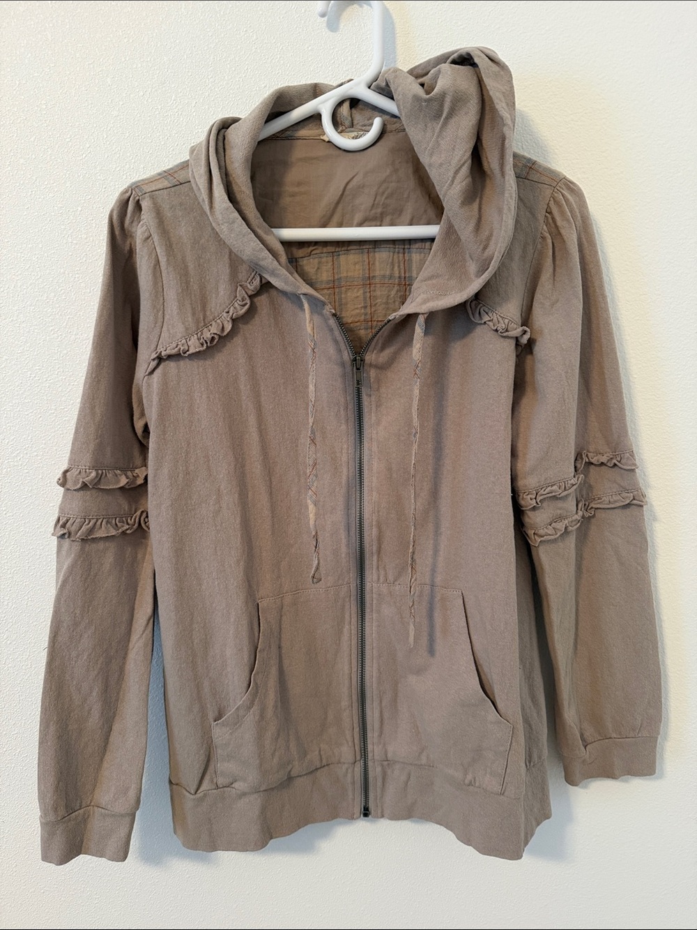 Mystree Taupe Hooded Utility Zip Jacket